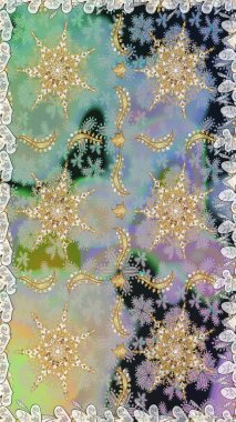 Kusursuz altın desen. Tarafsız renkler ve altın elementler. Çiçek desenli altın metal. Raster altın çiçek süsü brokar kumaş ve cam desenli..