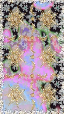 Raster illüstrasyonu. Kusursuz soyut bir arkaplan. Oriental raster klasik nötr ve altın desenli.