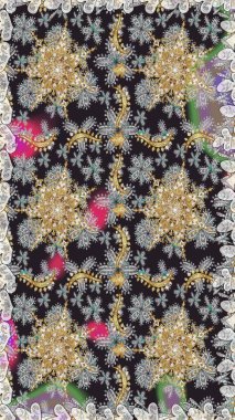 Paisleys zarif çiçek desenli dikdörtgen arka plan duvar kâğıdı illüstrasyonlu klasik stil, modern 3D çizgili sanat altın ve gri desenli çiçek yaprakları ve süslemeleri..