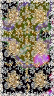 Paisleys zarif çiçek desenli dikdörtgen arka plan duvar kâğıdı illüstrasyonlu klasik stil, modern 3D çizgili sanat altın ve gri desenli çiçek yaprakları ve süslemeleri..