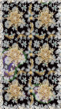 Geleneksel klasik raster altın pürüzsüz desen. Barok tarzında kusursuz bir doğulu süsü. Siyah renklerdeki altın elementler.