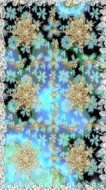 Kusursuz klasik altın desen. Raster geleneksel oryantasyon süsü. Altın elementlerle mavi renklerde altın desen.