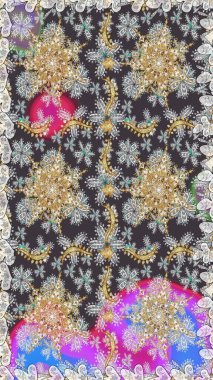 Raster altın desen. Altın elementli gri renkler. Kusursuz altın desenli bukleler. Raster illüstrasyonu. Doğu tarzı arabesk.