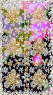 Gri renklerdeki altın element. Antika altın tekrarlanabilir duvar kağıdı. Damask arkaplanı tekerrür ediyor. Barok tarzında altın çiçek süsü..