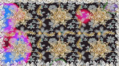 Gri renklerdeki altın elementler. Duvar kâğıdı barok, İspanyol kumaşı. Kusursuz raster arka plan. Çiçek deseni. Şekil grafik deseni.