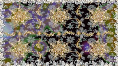 Noel, kar tanesi, yeni yıl 2019. Gri renklerde, altın elementlerle kusursuz klasik desen.