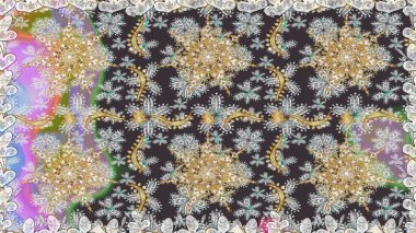 Gri renkli ve altın elementli altın desenli. Süslü raster dekorasyonu. Barok tarzında duvar kağıdı tasarımı için kusursuz damaske deseni arkaplanı.