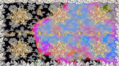 Gri renklerdeki altın elementler. Barok tarzında kusursuz bir doğulu süsü. Geleneksel klasik raster altın pürüzsüz desen.