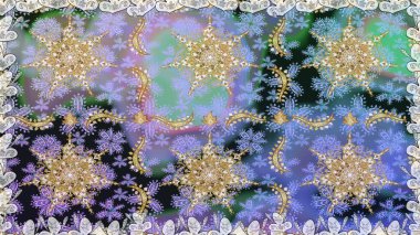 Raster altın desen. Altın elementli mavi renkler. Kusursuz altın desenli bukleler. Raster illüstrasyonu. Doğu tarzı arabesk.