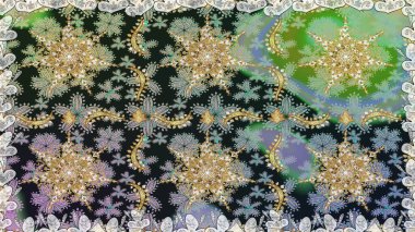 Damask altın soyut çiçek gri renklerde pürüzsüz desen. Süslü dekorasyon. Raster illüstrasyonu.