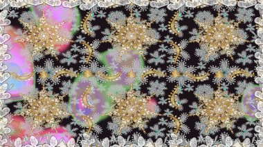 Doğu tarzı arabesk tarzında altın elementler. Kusursuz altın desenli bukleler. Raster altın pürüzsüz desen. Gri renklerde kusursuz desen.