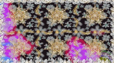 Damask arkaplanı tekerrür ediyor. Barok tarzında altın çiçek süsü. Antika altın tekrarlanabilir duvar kağıdı. Gri renklerdeki altın element.