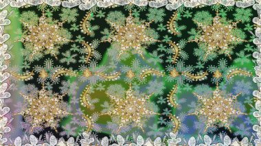 Raster altın desen. Altın elementli gri renkler. Doğu tarzı arabesk. Raster illüstrasyonu. Kusursuz altın desenli bukleler..