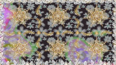 Geleneksel klasik raster altın pürüzsüz desen. Gri renklerdeki altın elementler. Barok tarzında kusursuz bir doğulu süsü..