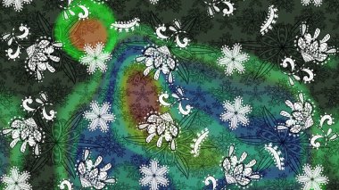 Yeşil ve mavi renkli şirin çiçek desenleri. Renkli Bahar Teması eskiz kalıbı. Raster Modaya uygun kumaş deseni. Düz Çiçek Elementleri Tasarımı.