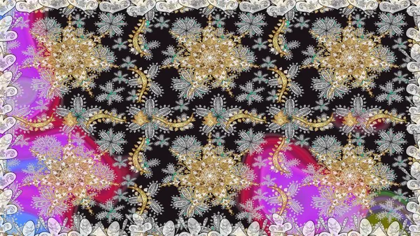 Damask arkaplanı tekerrür ediyor. Barok tarzında altın çiçek süsü. Antika altın tekrarlanabilir duvar kağıdı. Gri renklerdeki altın element.