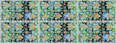 El yapımı dekoratif çerçeve, albüm kapağı, tebrik kartı, klasik Art deco tarzı. Raster soyut çiçek çelengi altın karalama fantezi yaprakları ve tarafsız ve mavi renkte çiçek.