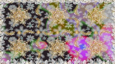 Çiçek süsü kumaş deseni, cam, çiçek desenli metal gri ve nötr renklerde altın elementler. Klasik raster altın pürüzsüz desen.