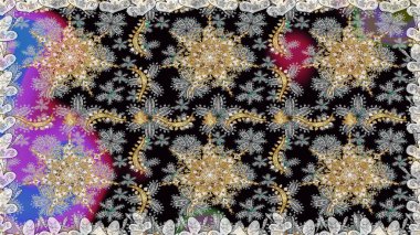 Geleneksel raster ve altın desen. Klasik oryantal desen, gri ve siyah renkler üzerinde. Damask pürüzsüz süsü.