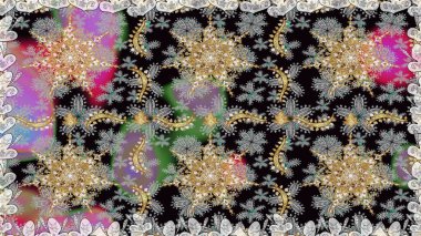 Gri ve siyah renklerdeki altın desenli altın elementler. Geleneksel oryantasyon süsü. Kusursuz klasik raster altın desenli. Klasik vintage arkaplan.