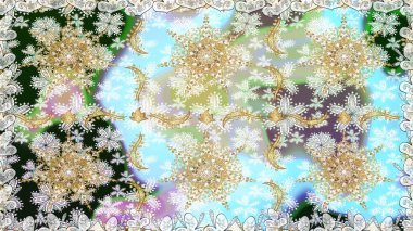 Raster illüstrasyonu. Klasik klasik klasik arka plan. Tarafsız ve gri renklerde altın elementlerle kusursuz desen. Geleneksel oryantasyon süsü. Kusursuz klasik raster altın desenli.