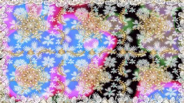 Oriental raster klasik nötr, mavi ve altın desenli. Raster illüstrasyonu. Kusursuz soyut arkaplan.