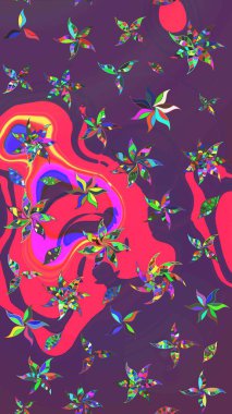 Nazik, narin çiçek arkaplanı. Çiçekli karalama şeklinde Raster çiçek deseni. Mor ve pembe renkte çiçekler.