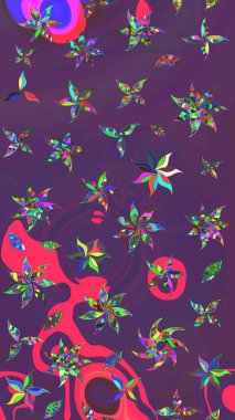 El çizimi. Çiçekli, yapraklı, çiçek desenli eskiz. Raster illüstrasyonu.