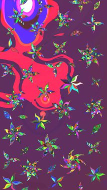 Yumuşak, bahar çiçekleri mor ve pembe renklerde. Çiçekli karalama şeklinde Raster çiçek deseni. Raster illüstrasyonu.