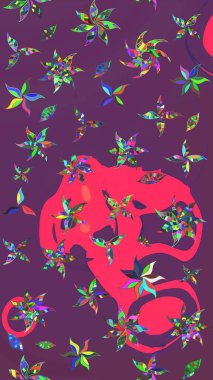 Çiçekli eskiz arkaplanı. Renkli Bahar Teması eskiz kalıbı. Çocuk stili. Düz Çiçek Elementleri Tasarımı.