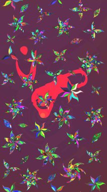 Raster illüstrasyonundaki çiçek desenli çizim. Çiçekler suluboya tarzında kahverengi ve mor renkte.