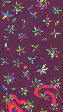 Çiçek süslemeli çizim deseni. Kahverengi ve mor renkli çiçekler. Raster illüstrasyonu.