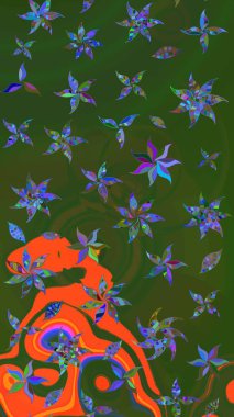 Eskiz arkaplan modeli. Yeşil ve turuncu renkli vadi çiçekleri. Suluboya, elle çizilmiş. Raster - stok.