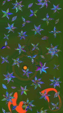 Çiçekli yaz çiçekleri. Küçük çiçekte güzel bir desen. Küçük renkli çiçekler. Moda baskıları için zarif bir şablon. Motley illüstrasyonu. Çizim.