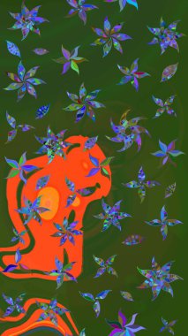 Küçük yeşil, turuncu ve çiçekli oldukça eski bir besin torbası deseni. Millefleur 'lar. Tekstil, kumaş, kapaklar, duvar kağıtları, baskı, paket, koleksiyon defteri, örgü, dekupaj için çiçek arkaplanı.