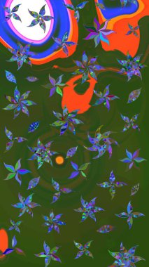 Çiçekli karalama şeklinde Raster çiçek deseni. Yeşil ve mavi renkte çiçekler. Nazik, narin çiçek arkaplanı.