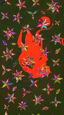 Renkli Yaz Temalı eskiz kalıbı. Gri ve yeşil renkli çiçekler. Sevimli çiçek raster deseni. Düz Çiçek Elementleri Tasarımı.