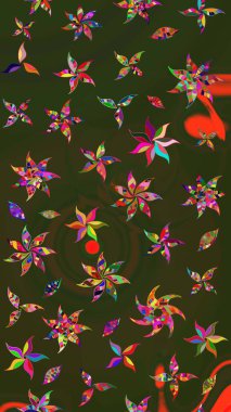 Raster düz çiçek çizim deseni. Yeşil ve gri renkli çiçekler. Tasarım hediye paketi, tebrik kartları, posterler ve afiş tasarımı.