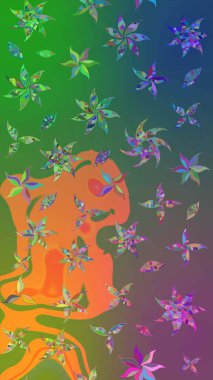 Raster geleneksel halk çiçekleri, tekstil tasarımı için yeşil ve mavi renkli. Üzerinde gelincikler ve vadi zambakları olan renkli çiçek desenli nakış..