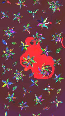 Raster illüstrasyonu. Küçük çiçekteki sevimli çiçek deseni. Nazik, yaz çiçekleri kahverengi ve kırmızı renklerde. Raster deseni.