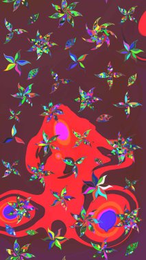 Kahverengi ve kırmızı renkte çiçekler. Tropik çiçekler. Gömlek çizimi Arkaplan Deseni.