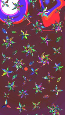 Kahverengi ve mor renkli etnik çiçeklerle süslenmiş zarif bir eskiz şekli. Raster Çiçek İllüstrasyon Şirin Tekstil.