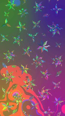 Nakış desenli çiçek deseni. Parmak izi, kumaş, duvar kâğıdı, tekstil için raster dokusu. Renkli grunge soyut arkaplanı sütunlu ve yeşil çiçeklerle zenginleştirir.