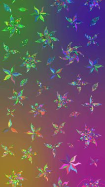 Hediye ambalaj kağıdı, tebrik kartları, posterler ve pankart tasarımı. Mor ve yeşil renkli çiçekler. Raster düz çiçek çizim deseni.