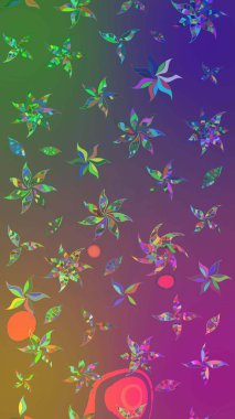 Mor ve yeşil renkli çiçekler. Raster illüstrasyonunda çiçek deseni çizimi.