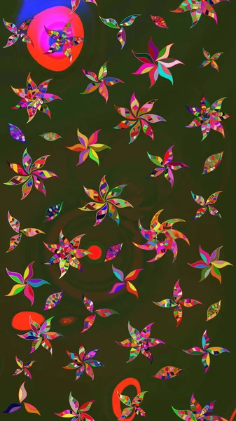 Düz Çiçek Elementleri Tasarımı. Sevimli çiçek raster deseni. Renkli Bahar Teması eskiz kalıbı. Gri ve yeşil renkte çiçekler.