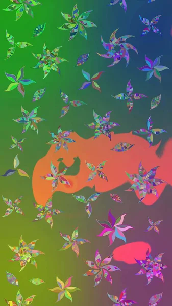 Çiçek tasarımı için inanılmaz bir kolaj cenneti tarzı. Parlak çiçekli kolaj çiçekleri yeşil ve mavi. Çiçekli zambaklar eskiz arka planı.