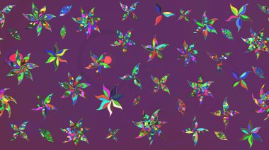 Suluboya çizimi. El çizimi. Mor ve yeşil renkli çiçekler. Çiçekli çizim deseni.