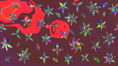 Raster çiçek desenli çiçek deseni, yapraklar, dekoratif elementler, sıçrama, lekeler, el çizimi kontur çizgileri ve Doodle çizim stili, grafik raster çizim çizimi.