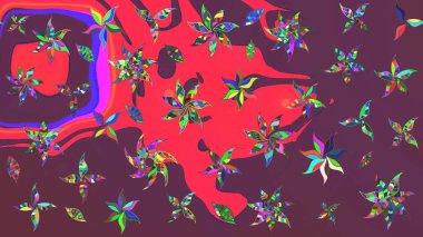 Raster illüstrasyonundaki çiçek desenli çizim. Kahverengi ve pembe renkli çiçekler. Renkli Yaz Temalı eskiz kalıbı. Düz Çiçek Elementleri Tasarımı.